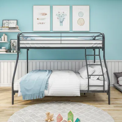 Hivvago Heavy Duty Full Metal Easy Assembly Bunk Bed Frame With Guardrail And Stairs - Black