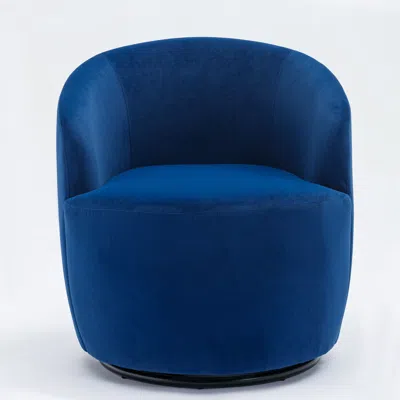 Hivvago Velvet Fabric Swivel Accent Armchair Plain Barrel Chair With Metal Ring - Blue