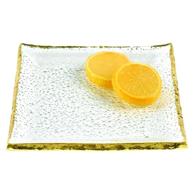 Homezia 7 Glass Set Of 4 Square Edge Gold Plates In Multi