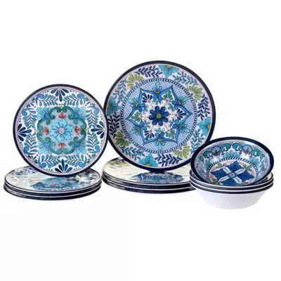 Quikfurn 12-piece Melamine Dinnerware Plates Bowls Set With Blue Floral Pattern In Multi