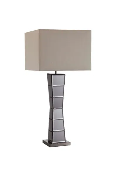 Homezia Black Glass Tower Table Lamp With Beige Fabric Shade
