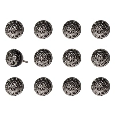 Homezia 1.5" X 1.5" X 1.5" Black And Chrome Knobs 12 Pack In Multi