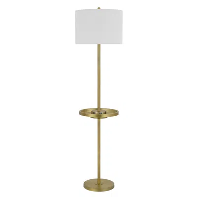 Homezia 62" Brass Tray Table Floor Lamp With White Square Shade