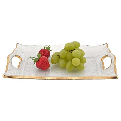 Homezia 7 X 11 Hand Decorated Scalloped Edge Gold Leaf Vanity Or Snack Tray With Cut Out Handles In Multi