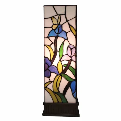 Homezia 18" Tiffany Style Floral Dark Brown Base Table Lamp