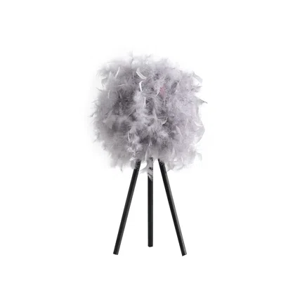 Homezia 21" Soft Gray Feather Shade Modern Tripod Metal Table Lamp