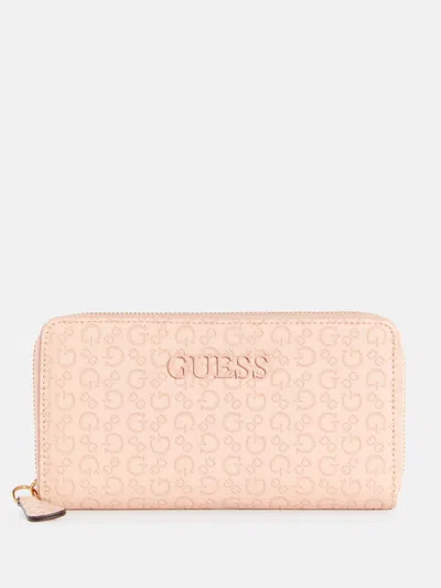 Guess Factory Bowie Debossed Logo Zip-around Wallet In Beige