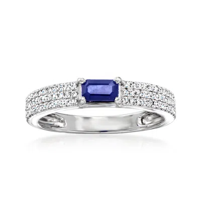 Ross-simons Sapphire And . Diamond Ring In 14kt White Gold In Blue