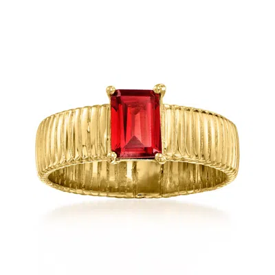 Ross-simons Garnet Ribbed Ring In 18kt Gold Over Sterling In Red