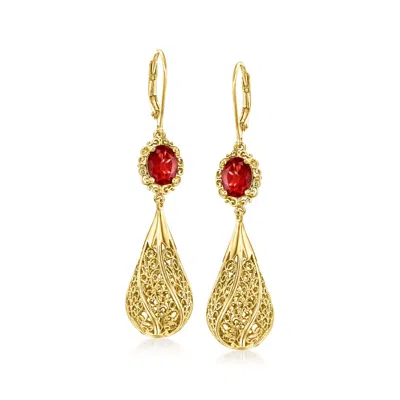 Ross-simons Garnet Filigree Drop Earrings In 18kt Gold Over Sterling In Red