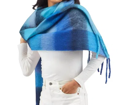 Two's Company Extra Long Plaid Scarf In Blues In Multi