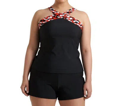 Always For Me Plus Size Traycee Criss Cross Underwire Tankini Top In Black In Black