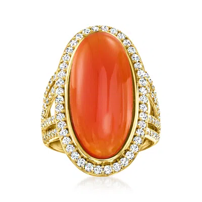 Ross-simons Carnelian And White Topaz Ring In 18kt Gold Over Sterling. In Red
