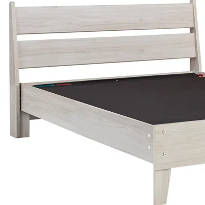 Furnizzeme Wooden Twin Platform Bed With Grains, Off White