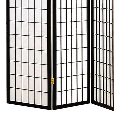 Furnizzeme 4 Panel Foldable Wooden Frame Room Divider With Grid Design, Black
