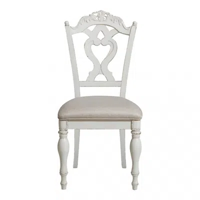 Furnizzeme Victorian Style Writing Desk Chair With Engraved Backrest, Antique White