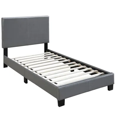 FURNIZZEME TRANSITIONAL STYLE LEATHERETTE QUEEN BED WITH PADDED HEADBOARD, GRAY 