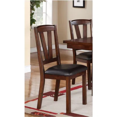 Furnizzeme Solid Wood Leather Seat Side Chair Brown Set Of 2