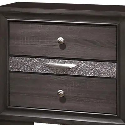 Furnizzeme Wooden Nightstand With 2 Drawers And 1 Jewelry Drawer, Gray And Silver