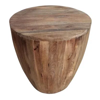 Furnizzeme Handcarved Cylindrical Shape Round Mango Wood Distressed Wooden Side End Table, Brown