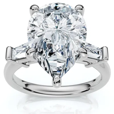 Pompeii3 5 3/4ct Certified Pear & Baguette Diamond Engagement Ring 14k Gold Lab Grown In Silver
