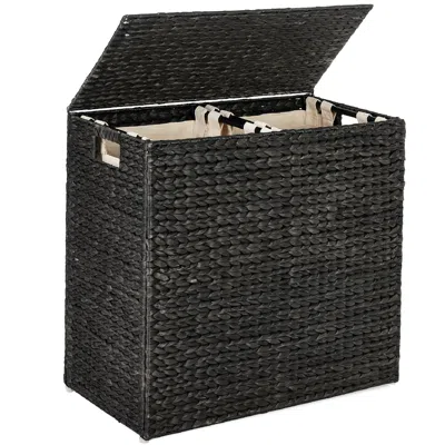 Best Choice Products Large Natural Water Hyacinth Double Laundry Hamper Basket W/ 2 Liner Bags, Handles