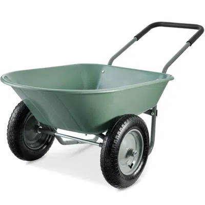 Best Choice Products Dual-wheel Home Wheelbarrow Yard Garden Cart For Lawn, Construction