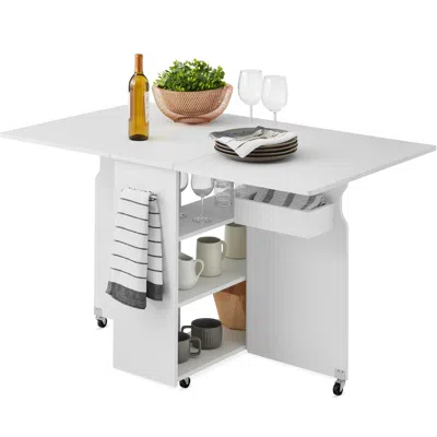 Best Choice Products Multipurpose Folding Table W/ Wheels, 3 Storage Shelves, Cubby, Handle