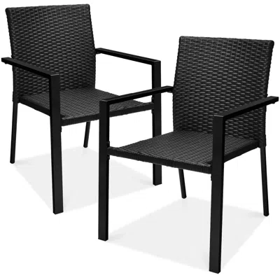 Best Choice Products Set Of 2 Wicker Chairs, Stackable Outdoor Dining Furniture W/ Armrests