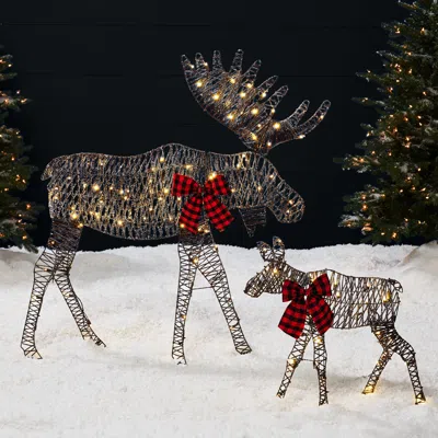 Best Choice Products 4ft 2-piece Lighted 2d Christmas Moose Set Outdoor Décor W/ 125 Led Lights, Stakes