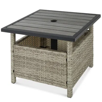 Best Choice Products Wicker Rattan Patio Side Table Outdoor Furniture For Garden, Pool, Deck W/ Umbrella Hole