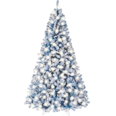 Best Choice Products Pre-lit Ice Blue Christmas Pine Tree W/ Flocked Branches, Warm-white Lights
