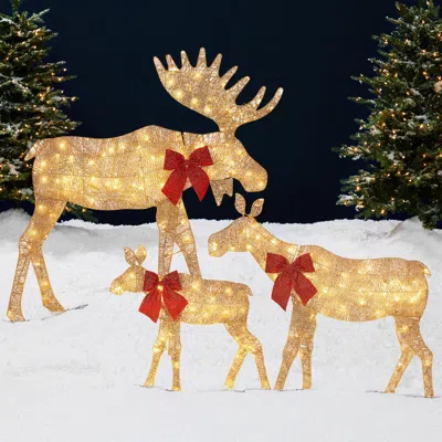 Best Choice Products 4ft 3-piece Lighted 2d Christmas Moose Set Outdoor Décor W/ 195 Led Lights, Stakes
