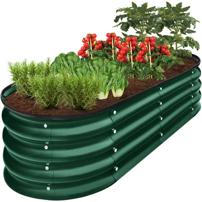 Best Choice Products 4x2x1ft Outdoor Raised Metal Oval Garden Bed, Planter Box For Vegetables, Flowers