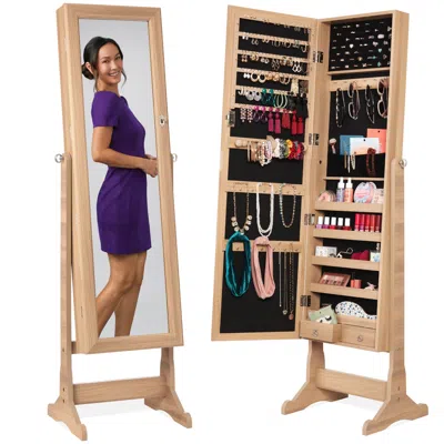 Best Choice Products Jewelry Armoire Cabinet, Full Length Mirror W/ Velvet Storage Interior, Lock