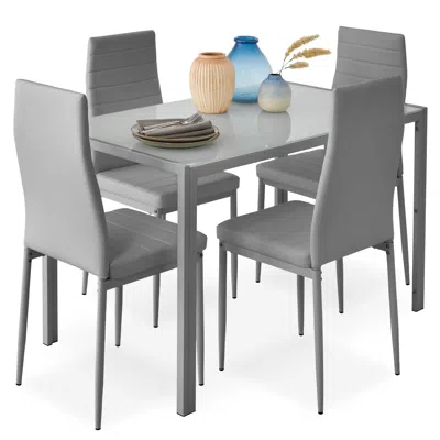 Best Choice Products 5-piece Kitchen Dining Table Set W/ Glass Tabletop, 4 Faux Leather Chairs