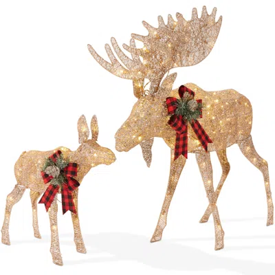 Best Choice Products 2-piece Moose Family Lighted Christmas Yard Décor Set W/ 370 Led Lights, Stakes, Zip Ties