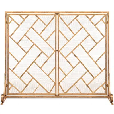 Best Choice Products 44x33in 2-panel Handcrafted Wrought Iron Geometric Fireplace Screen W/ Magnetic Doors