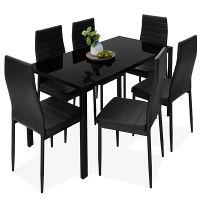 Best Choice Products 7-piece Kitchen Dining Table Set W/ Glass Tabletop, 6 Faux Leather Chairs