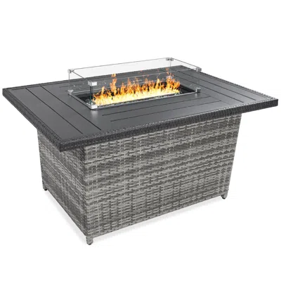 Best Choice Products 52in Wicker Propane Gas Fire Pit Table 50,000 Btu W/ Glass Wind Guard, Tank Holder, Cover