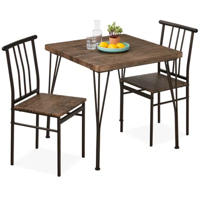 Best Choice Products 3-piece Indoor Metal Wood Square Dining Table, Furniture Set W/ 2 Chairs