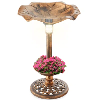 Best Choice Products Solar Lighted Pedestal Bird Bath W/ Planter, Integrated Panel