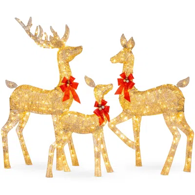 Best Choice Products 6.5ft 3-piece Lighted Christmas Deer Set Outdoor Yard Decoration With 385 Led Lights, Stakes