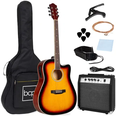 Best Choice Products Beginner Acoustic Electric Guitar Starter Set 41in W/ All Wood Cutaway Design, Case