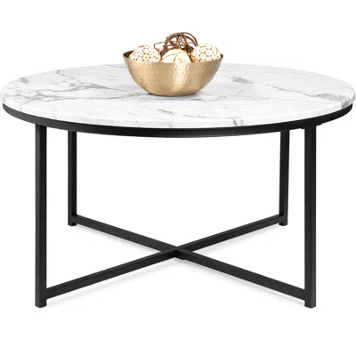 Best Choice Products 36in Faux Marble Modern Round Living Room Accent Coffee Table W/ Metal Frame