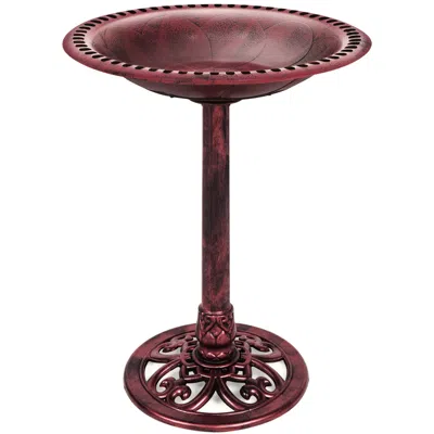 Best Choice Products Outdoor Rustic Pedestal Bird Bath Accent For Garden, Yard W/ Fleur-de-lis Accents