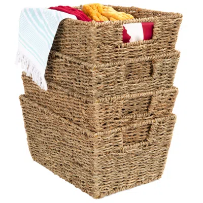 Best Choice Products Set Of 4 Multipurpose Stackable Seagrass Storage Laundry Organizer Baskets W/ Handles