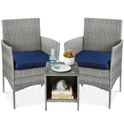 Best Choice Products 3-piece Outdoor Wicker Conversation Patio Bistro Set, W/ 2 Chairs, Table