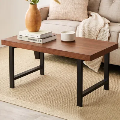 Best Choice Products 44in Modern Butcher Block Top Coffee Table, Rectangular Wood Accent Table W/ Metal Legs