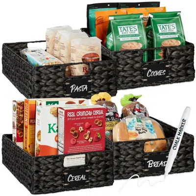 Best Choice Products Set Of 4 16x12in Woven Water Hyacinth Pantry Baskets W/ Chalkboard Label, Chalk Marker
